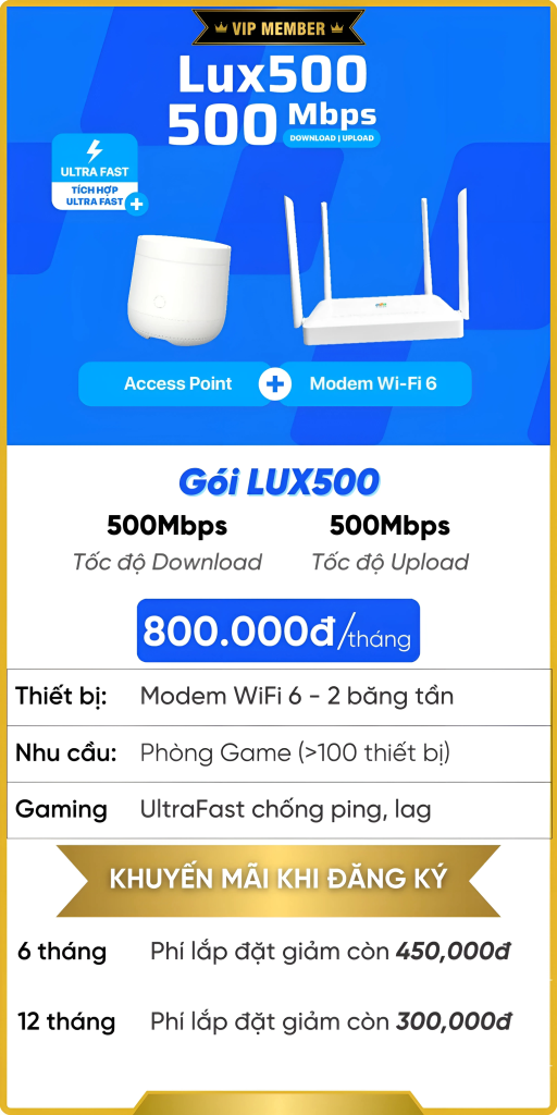 gói Internet Wifi 6 Doanh Nghiệp Lux500 của FPT