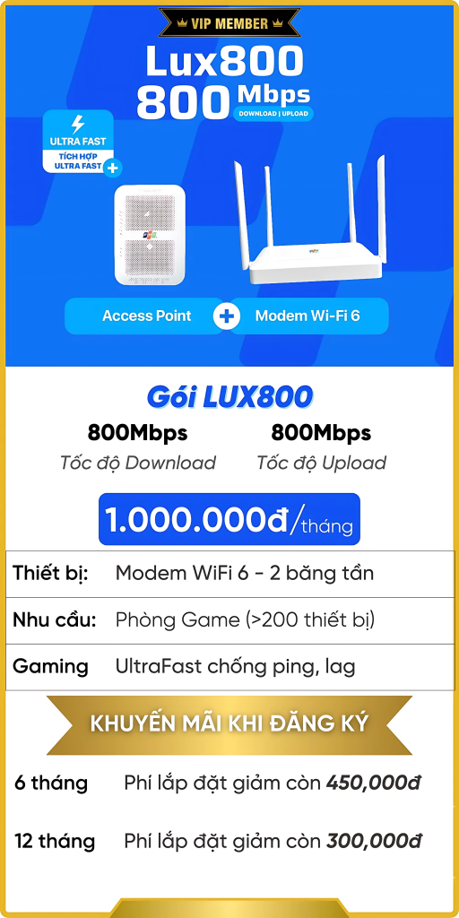 gói Internet Wifi 6 Doanh Nghiệp Lux800 của FPT